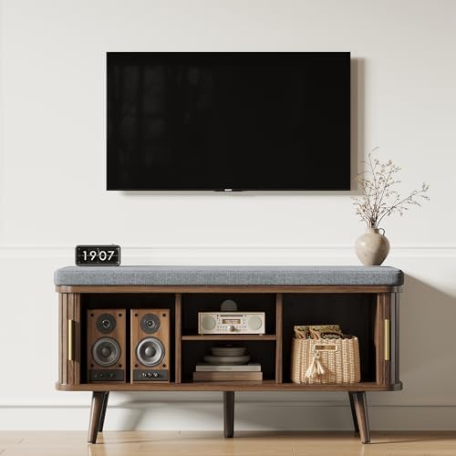 decofy shoe storage bench with cushion and sliding on a desk or shelf
