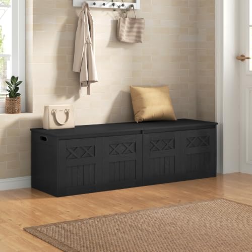 hzuaneri 59" rustic storage chest and bench |, front angle view