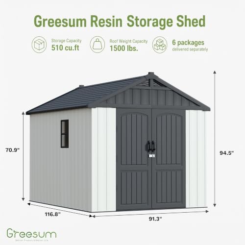 greesum 8x10 ft resin outdoor storage shed with shown in use