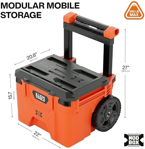 klein tools 54100mbx modbox rolling tool box, heavy shown in use