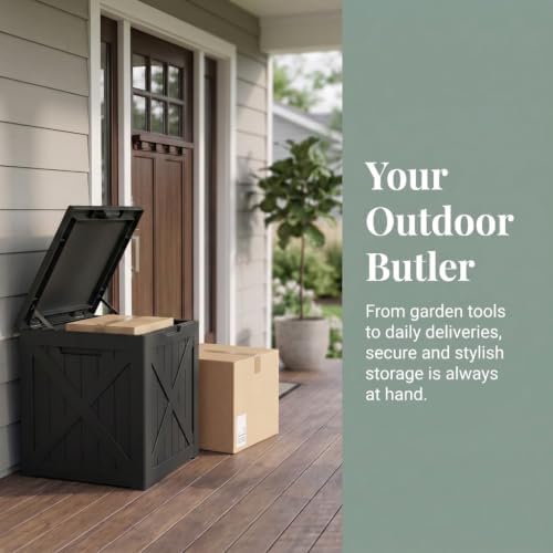 32 gallon waterproof resin storage deck box, black, side view