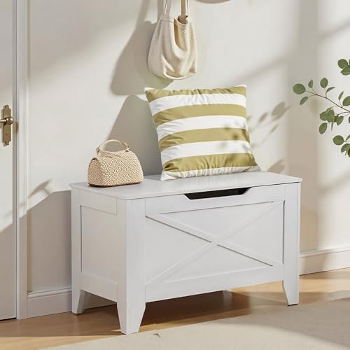 vecelo 30" storage bench, farmhouse entryway shoe ottoman shown in use