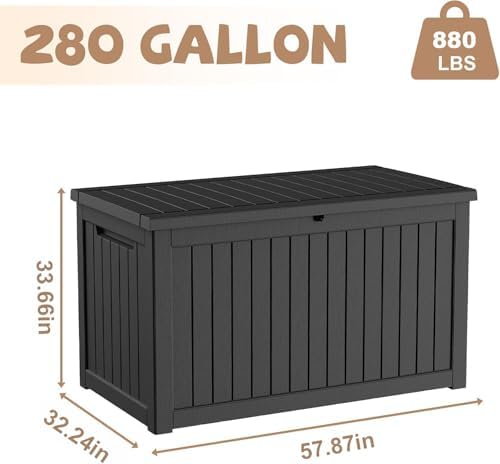 280 gallon outdoor storage deck box waterproof resin shown in use