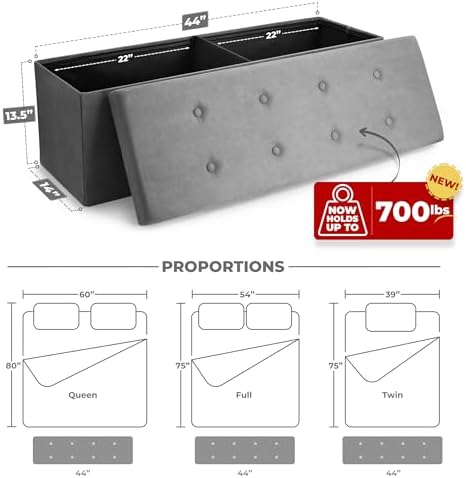 sorbus collapsible storage ottoman bench (grey, large (15”, close-up detail