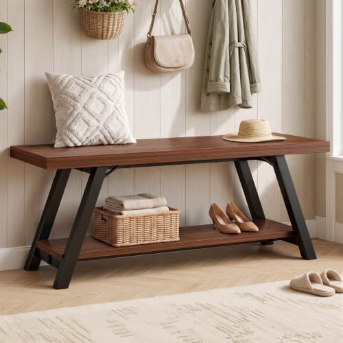 lvb industrial entryway bench with storage, wood and, side view