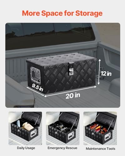 vevor heavy duty aluminum truck bed tool box shown in use