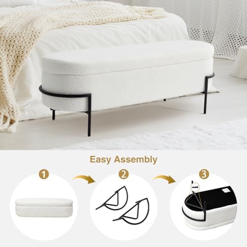 fivewillowise 45 inch sherpa storage ottoman bench,end of, front angle view