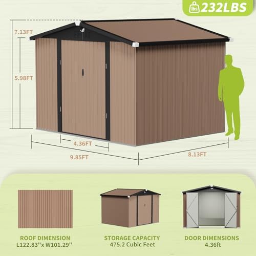 10x8ft metal storage shed, outdoor storage building shown in use
