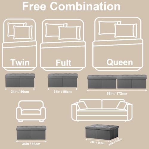 bsketa storage ottoman bench, 34" folding linen foot, front angle view