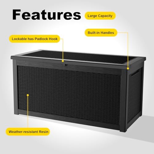 patiozen 320 gallon large resin deck box, lockable on a desk or shelf