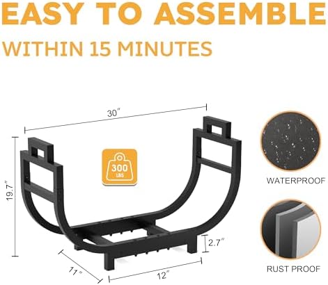 30 inch firewood rack outdoor indoor with handle, close-up detail