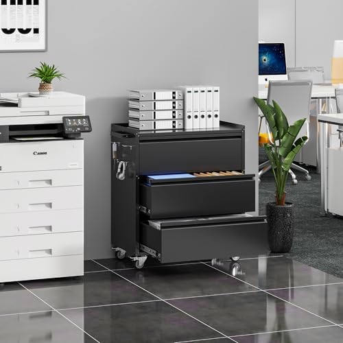 35.5" rolling tool cabinet with 3 drawers and, front angle view