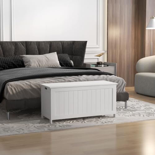 homcom storage bench cut-out handles 39.4" x 15.7", front angle view