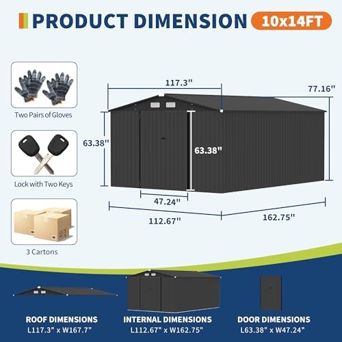 10x14 ft metal storage sheds outdoor, metal yard shown in use