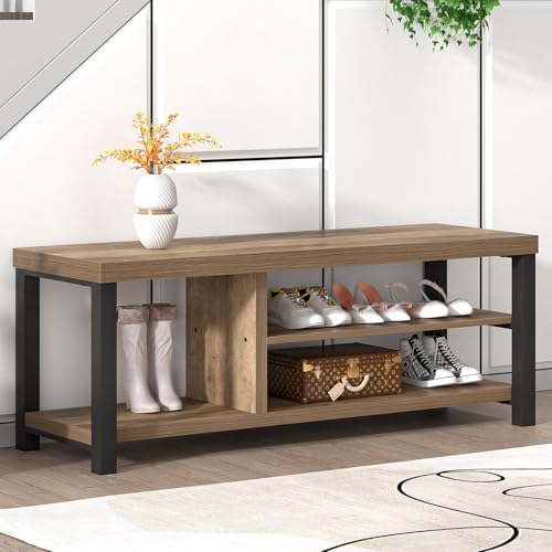 foluban shoe bench for entryway, wood and metal, front angle view