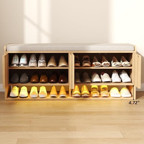 homefort 47.2" fluted shoe storage bench, entryway bench, front angle view