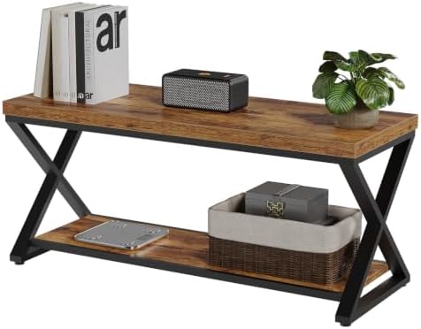 ibf rustic entryway bench with storage, rustic brown, front angle view