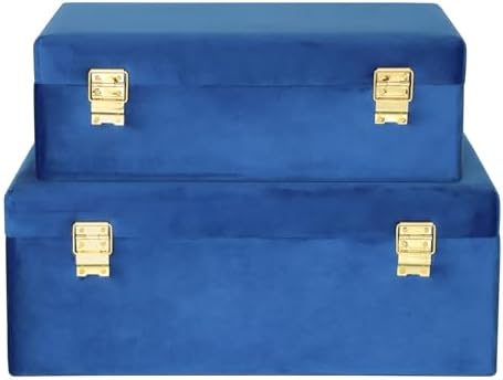 hofferruffer velvet storage trunks with wood frame, set, front angle view