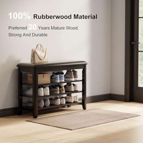 aqimuele shoe bench with leather cushion, 3 tiers showing dimensions