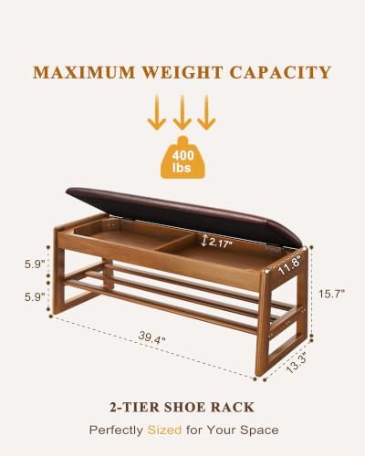 shoe rack bench with hidden storage, 2‑tier solid shown in use