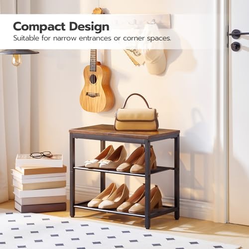 hoobro shoe bench, 3-tier shoe rack,industrial shoe organizer, side view