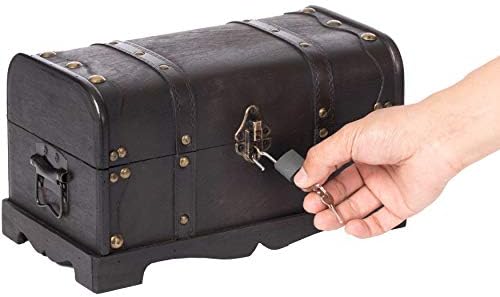vintiquewise small pirate style wooden treasure chest (chest on a desk or shelf
