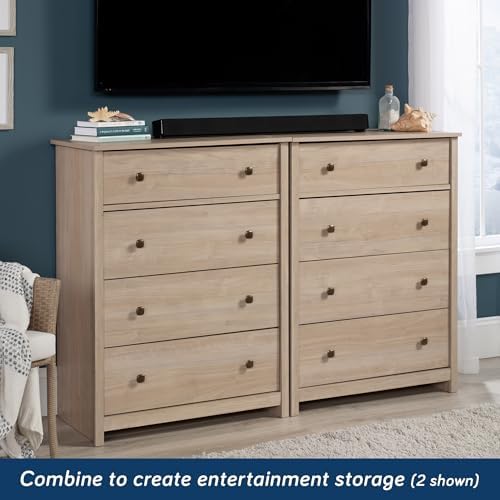 sauder river ranch 4-drawer bedroom chest, harvest walnut, side view