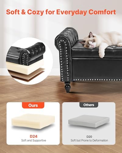 vevor button-tufted storage ottoman bench, rolled arm pu, package contents