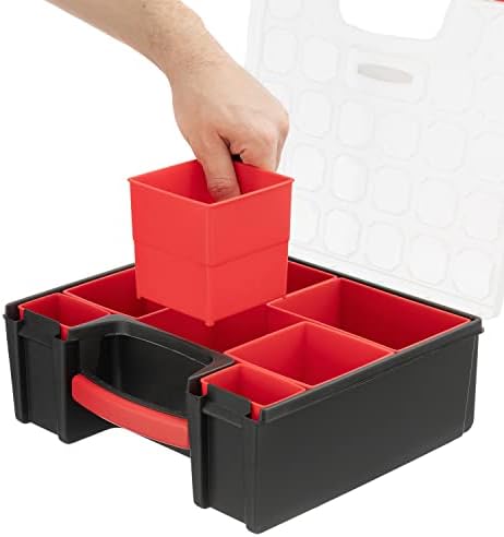 intertool hardware organizer with 7 deep removable bins, side view