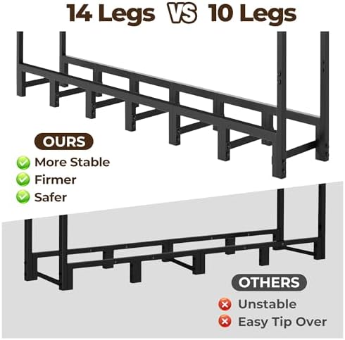 amagabeli 8ft firewood log rack outdoor heavy duty showing dimensions