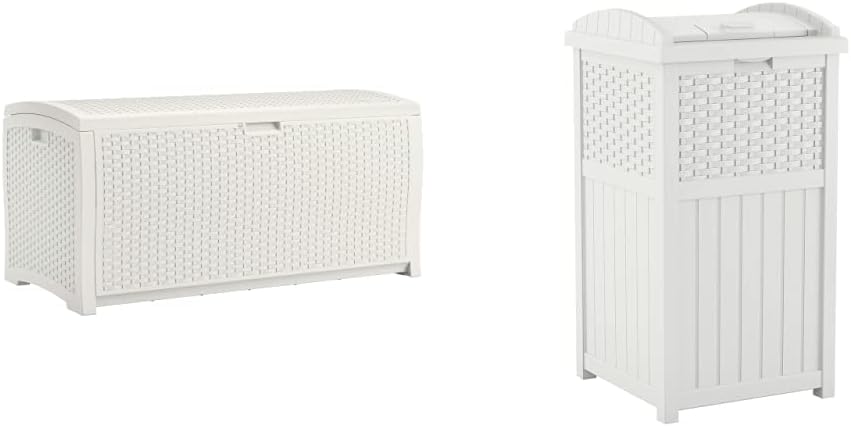 suncast 99 gal resin wicker patio storage box, main product view