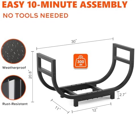 30-inch firewood rack outdoor indoor with log carrier, close-up detail