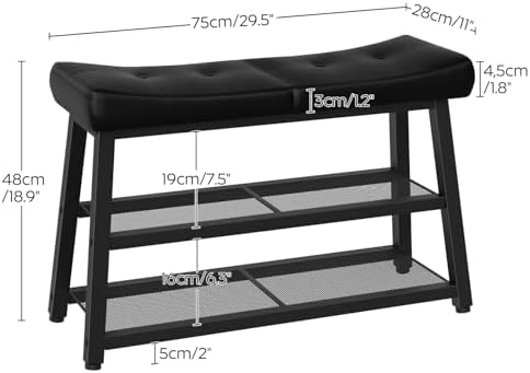 yatiney shoe bench, 3-tier shoe rack, entryway bench, front angle view