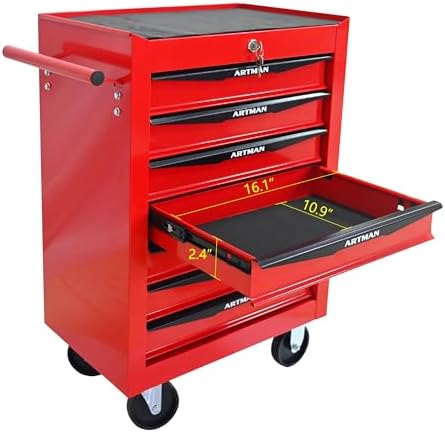 runboll 7 drawer rolling tool chest with locker, front angle view