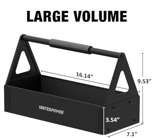 unitedpower handy tool box, portable metal tote tray shown in use