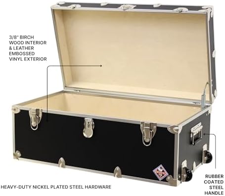 rhino large essential trunk with wheels, camp footlocker, close-up detail