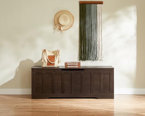 vankiley 51.2" storage chest extra large,wooden storage bench(espresso) shown in use