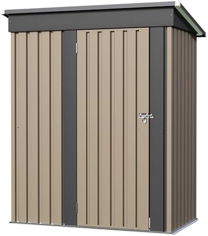 jummico metal outdoor storage shed 5 x 3 shown in use