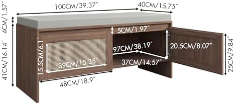 softsea 39.4" shoe storage bench with rattan doors shown in use
