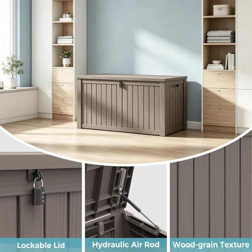 resin outdoor deck storage box waterproof (grey, 180 on a desk or shelf