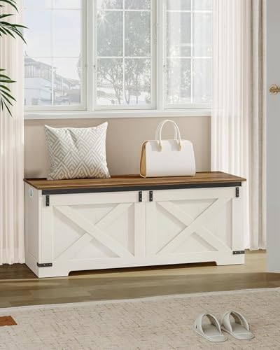 hzuaneri 47" farmhouse storage chest and bench |, front angle view