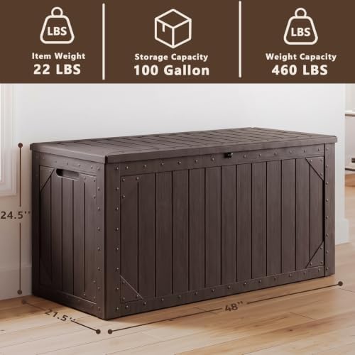 100 gallon outdoor storage box, waterproof large resin shown in use