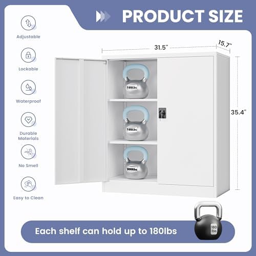 metal storage cabinet，garage storage cabinet with 2 lockable, close-up detail