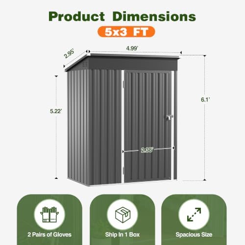 3 ft outdoor storage shed, waterproof metal garden shown in use