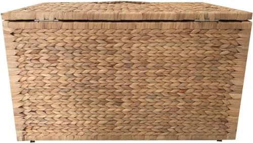 ehemco water hyacinth wicker storage trunk, natural, 30x17.5x17.5, front angle view