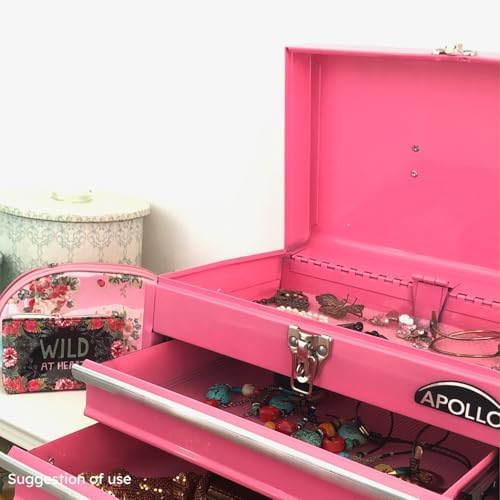 apollo tools 14 inch steel tool box, pink, side view