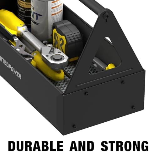 unitedpower handy tool box, portable metal tote tray showing dimensions