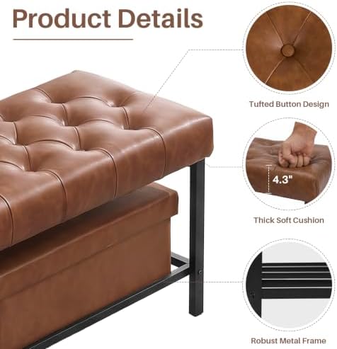 softhion 55.5" end of bed bench, faux leather, side view