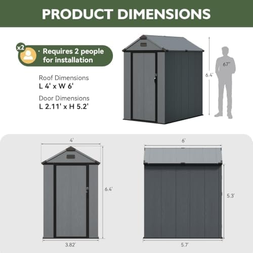 aoxun 4×6 ft all-weather resin storage shed, dark, front angle view