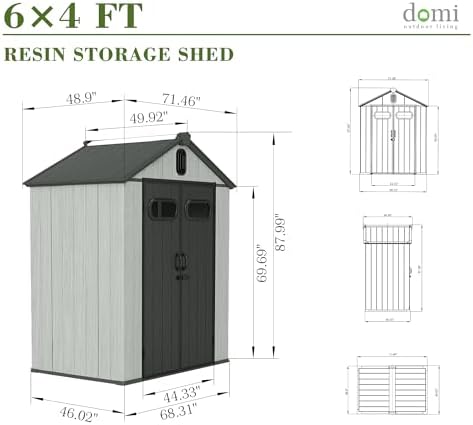 domi 6x4ft outdoor resin storage shed with transparent shown in use